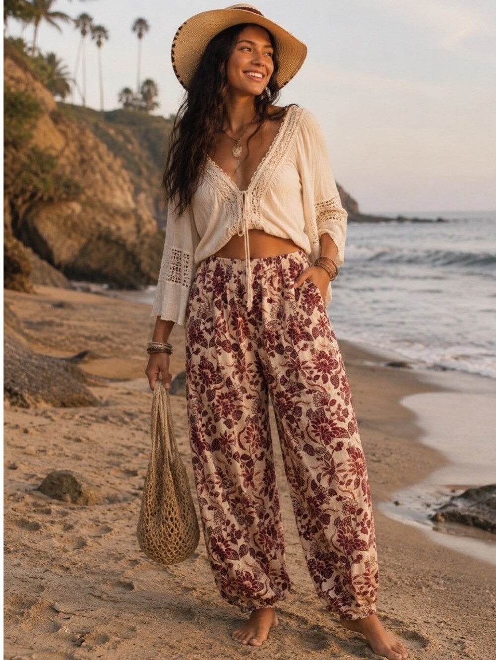 FARM Rio x Anthropologie Floral Balloon Pants Size Large Boho Wide XL Petite